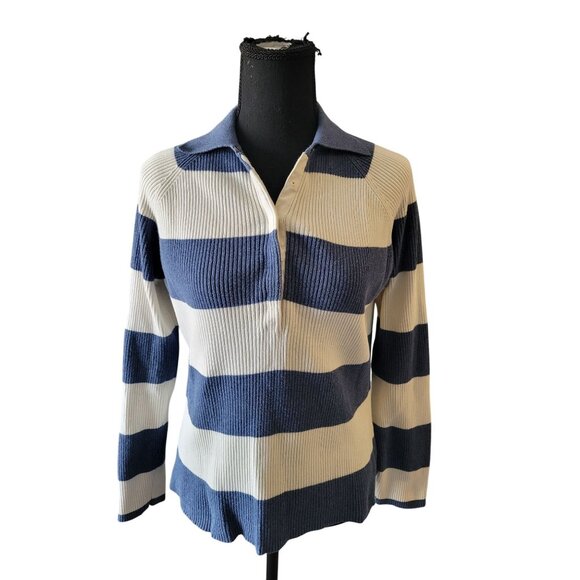 Marsh Landing By Amanda Smith Collared Long Sleeve Striped Sweater Size M Preppy - Picture 1 of 10